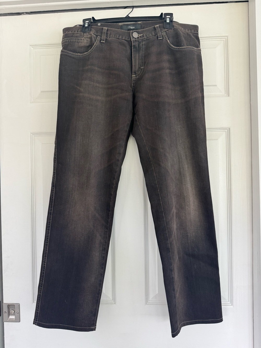 Z Zegna Men’s Brown Washed Denim Jeans 36x30 Skinny Fit